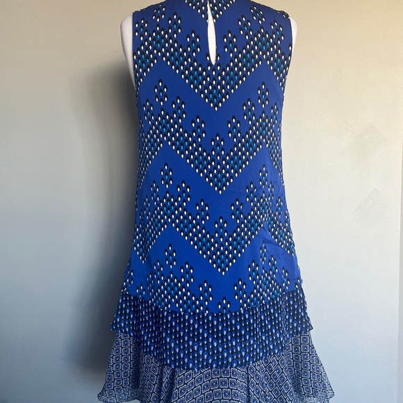 Diane Von Furstenberg Liza Geometric Cocktail Dress Layered Silk Crepe Ruffle - Picture 11 of 15